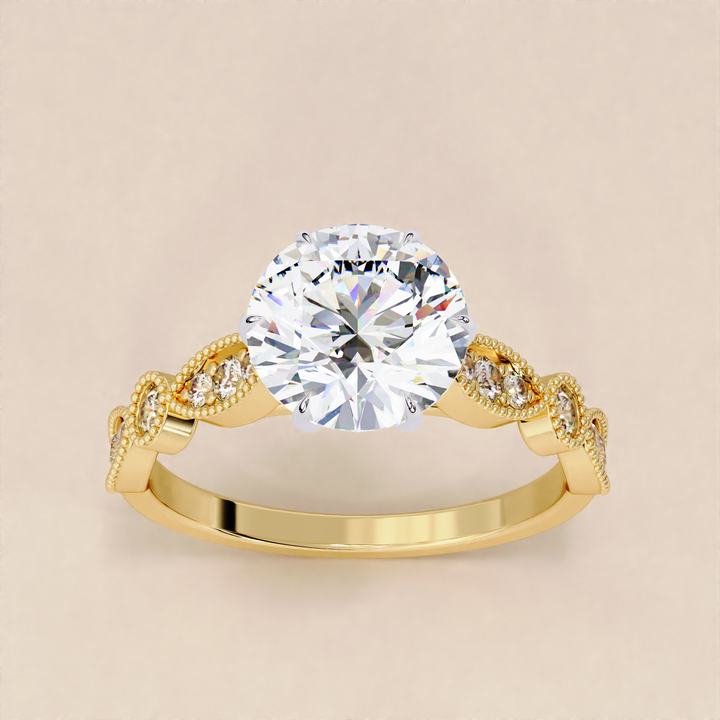 side stone engagement ring | intricate gold lab ring | true vintage style

