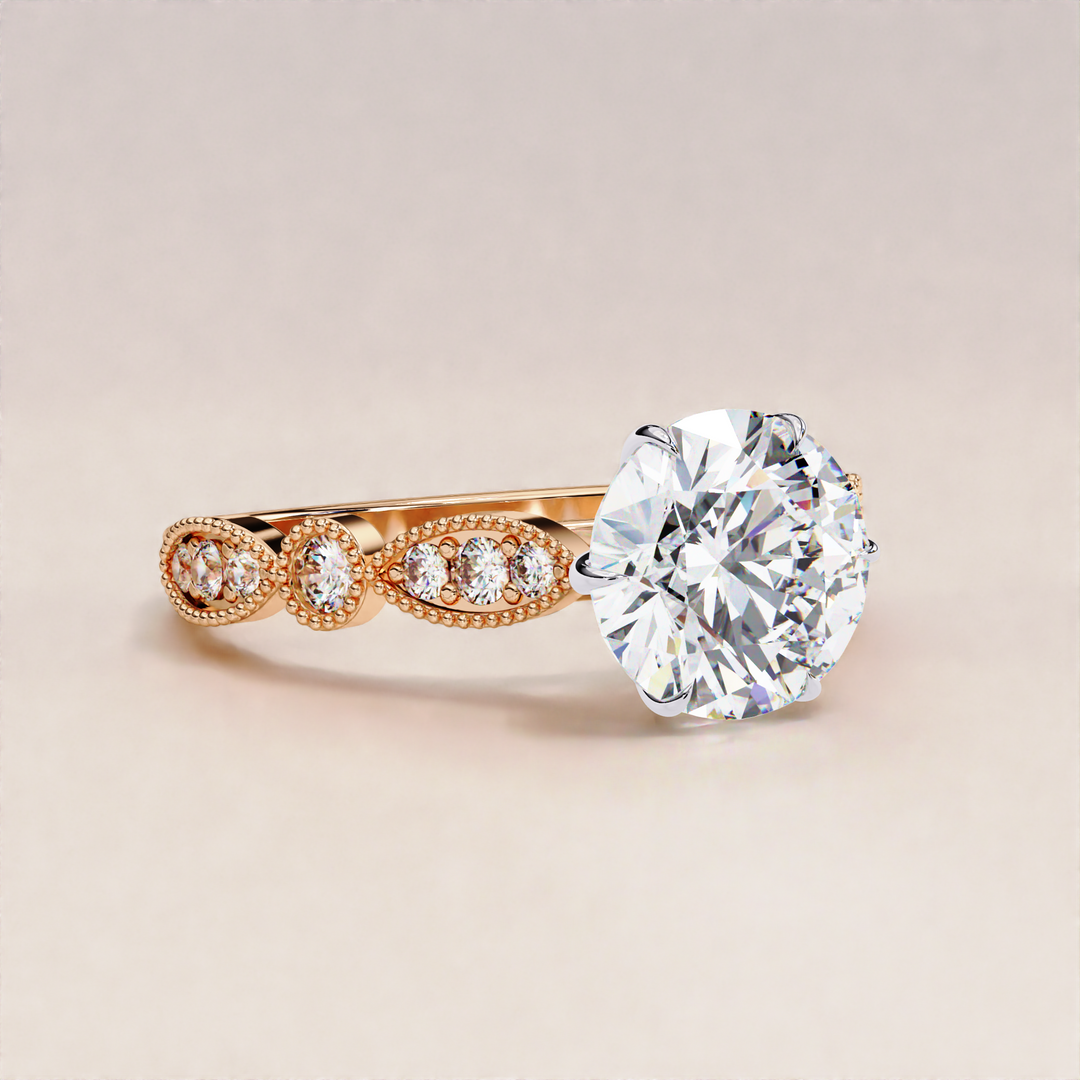 timeless round cut ring | marquise accent ring | lab diamond solitaire ring
