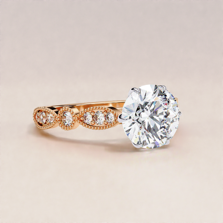 timeless round cut ring | marquise accent ring | lab diamond solitaire ring
