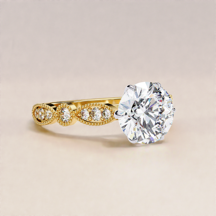 fancy gold diamond ring | 14K gold lab ring | milgrain diamond band
