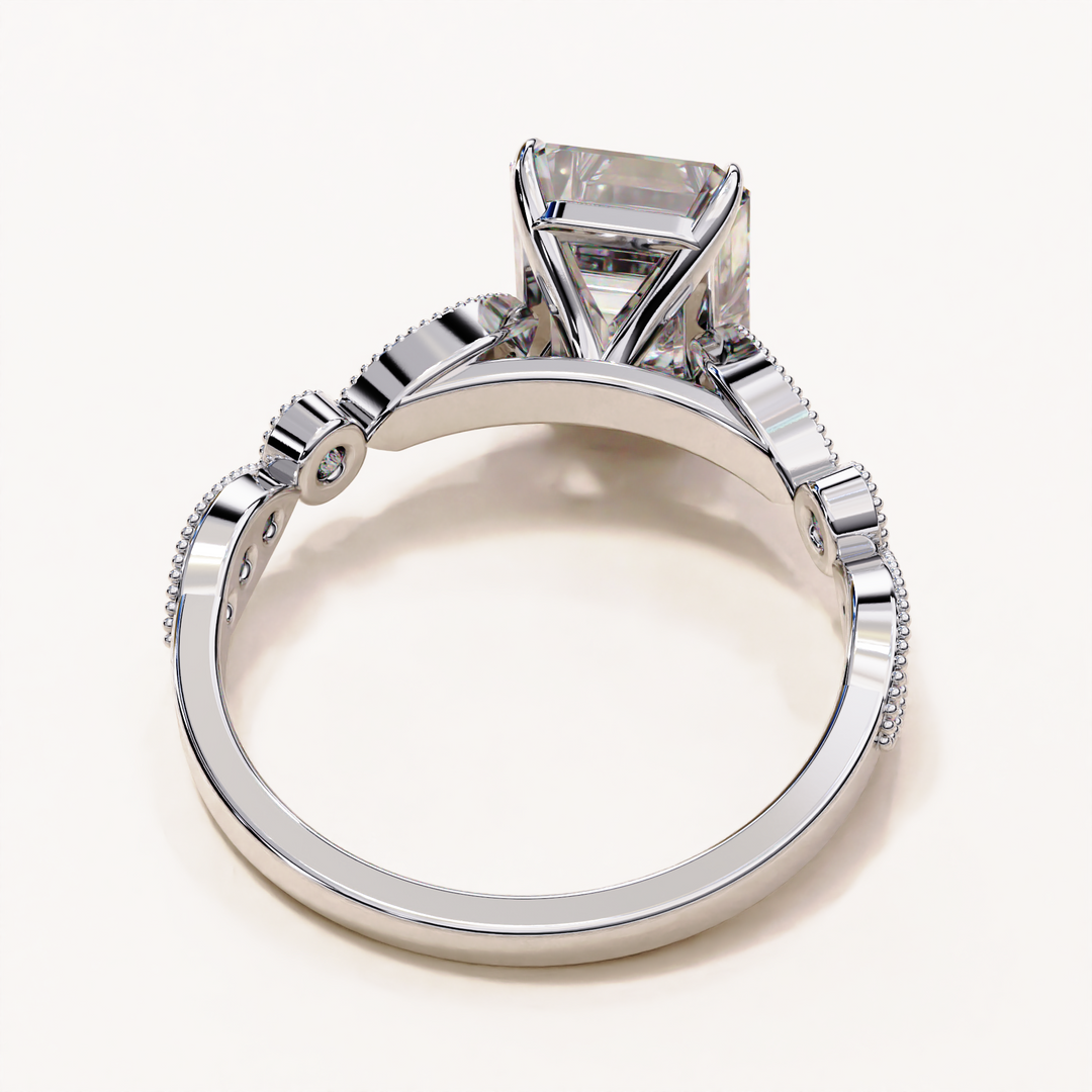 bridal jewelry lab grown | radiant lab diamond jewelry | radiant three stone ring
