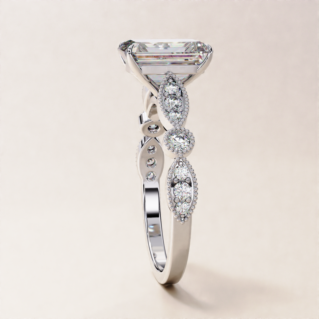 lab grown radiant setting | radiant cut with baguettes | diamond ring USA
