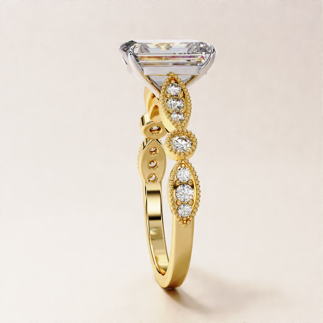 white gold lab diamond ring | yellow gold radiant ring | rose gold engagement
