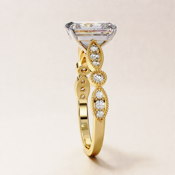 white gold lab diamond ring | yellow gold radiant ring | rose gold engagement
