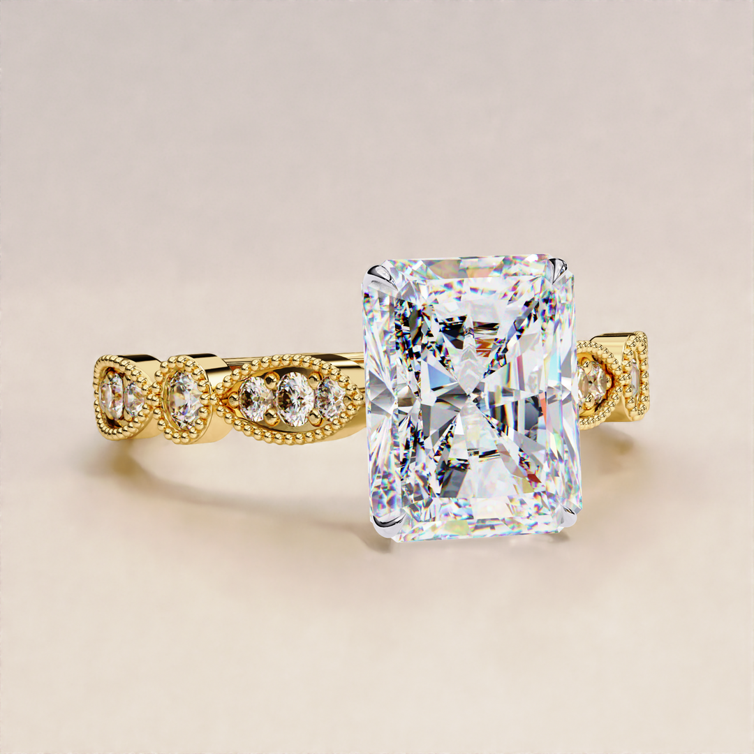 radiant side stone design | timeless radiant diamond | bridal radiant ring
