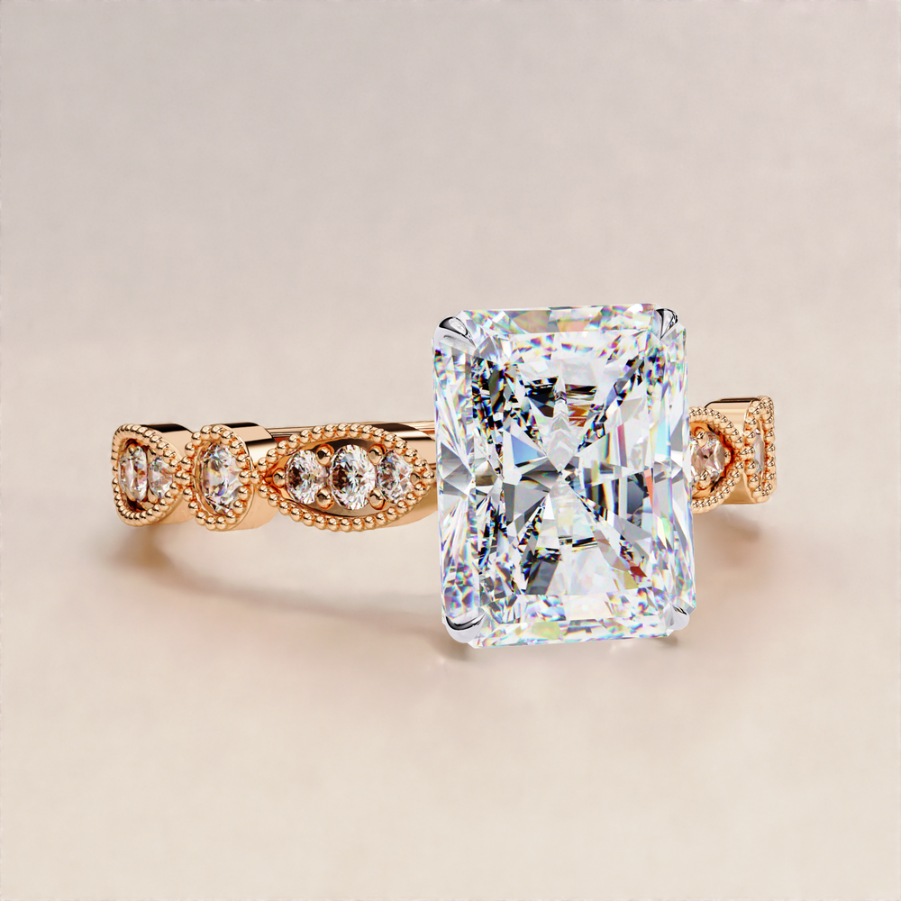 lab-grown engagement ring | baguette side stone ring | radiant solitaire ring
