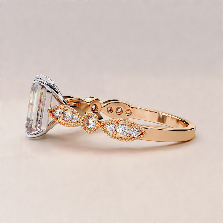 white gold lab diamond ring | yellow gold radiant ring | rose gold engagement
