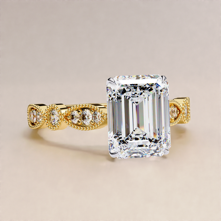 gold emerald ring vintage | emerald diamond gold ring | antique lab emerald

