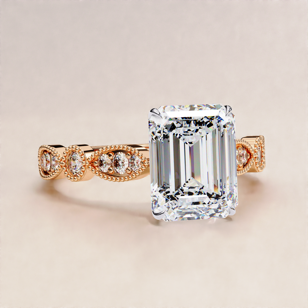 custom emerald diamond ring | lab grown emerald cut | antique style emerald
