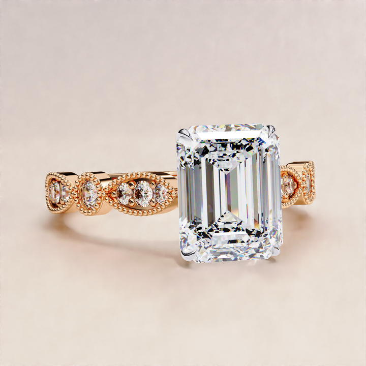 custom emerald diamond ring | lab grown emerald cut | antique style emerald
