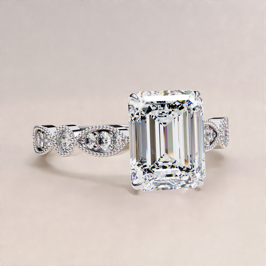 dainty emerald ring gold | emerald with round side | emerald split shank
