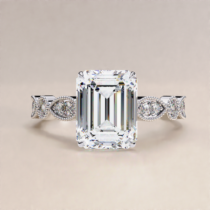 milgrain setting ring | emerald ring vintage cut | emerald lab grown jewelry
