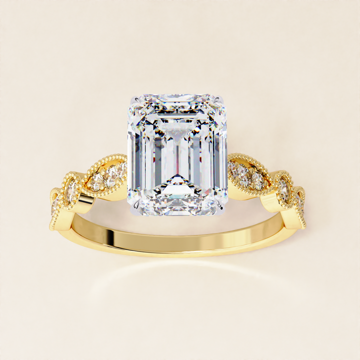 lab grown emerald gold ring | emerald cut bridal band | emerald ring design
