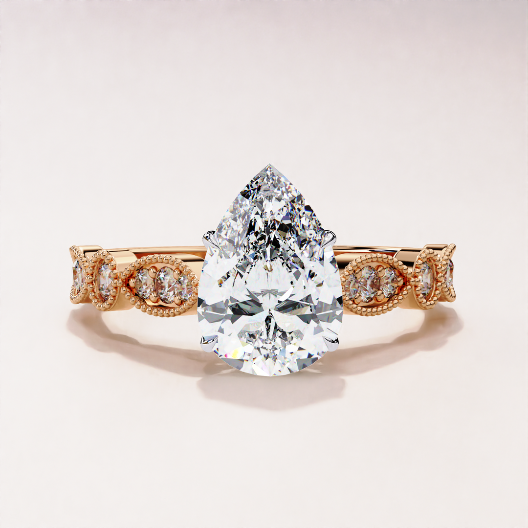 Pear Lab Grown Diamond Hidden Halo & Floating Pavé Ring for Her