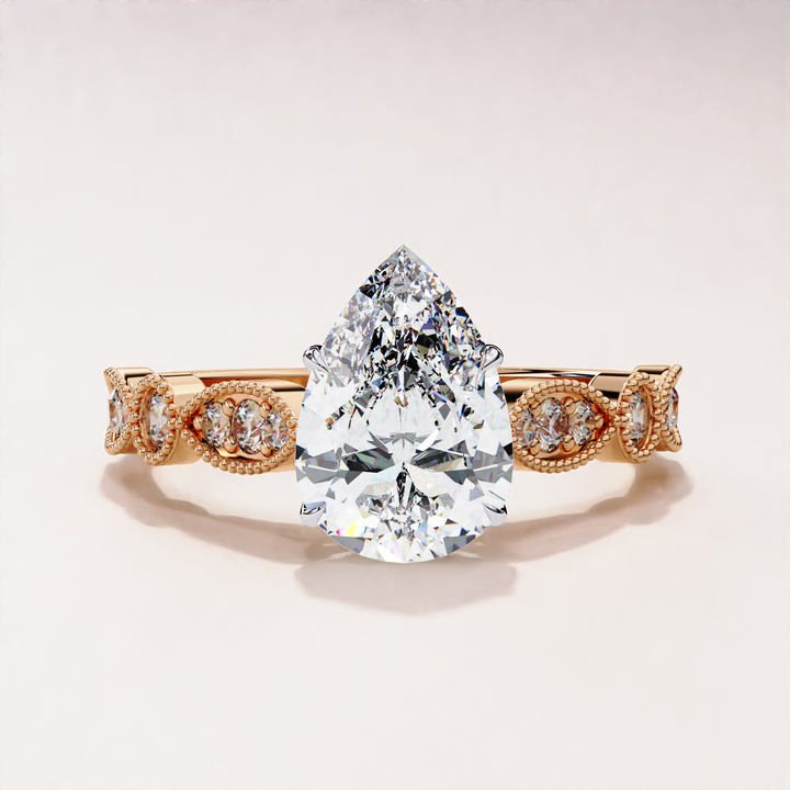 Pear Lab Grown Diamond Hidden Halo & Floating Pavé Ring for Her
