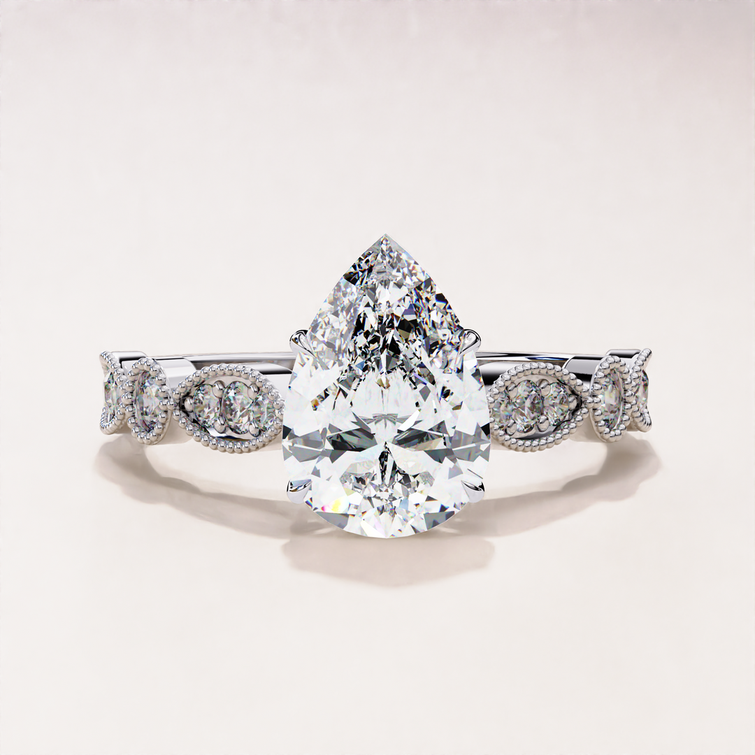 Pear Lab Grown Diamond Hidden Halo & Floating Pavé Ring for Her