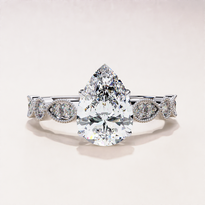 Pear Lab Grown Diamond Hidden Halo & Floating Pavé Ring for Her