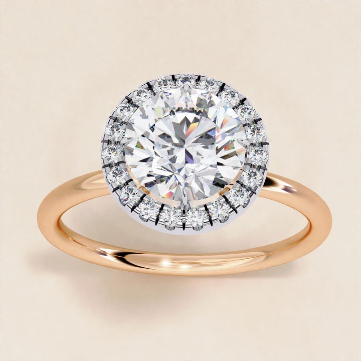 Round Lab Grown Diamond with Unique Halo Sustainable Engagement Ring