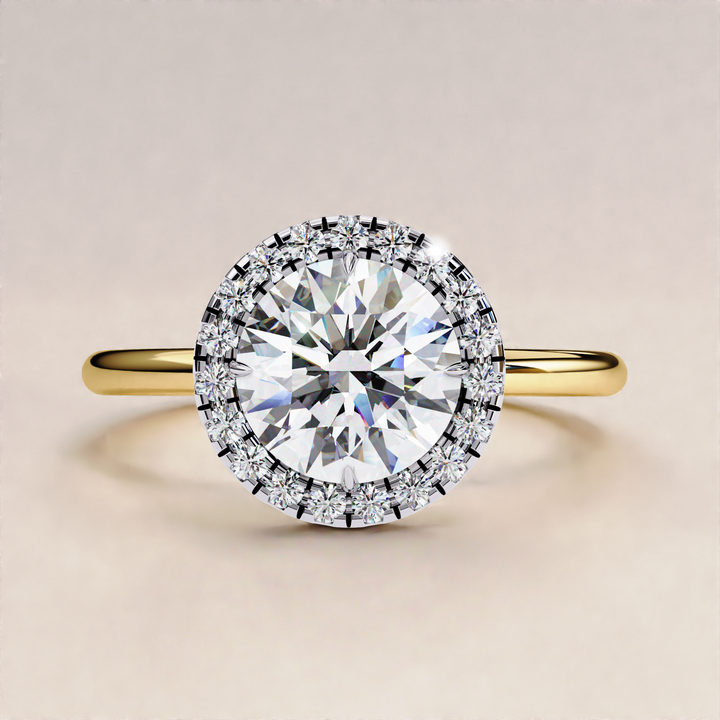Round Lab Grown Diamond with Unique Halo Sustainable Engagement Ring