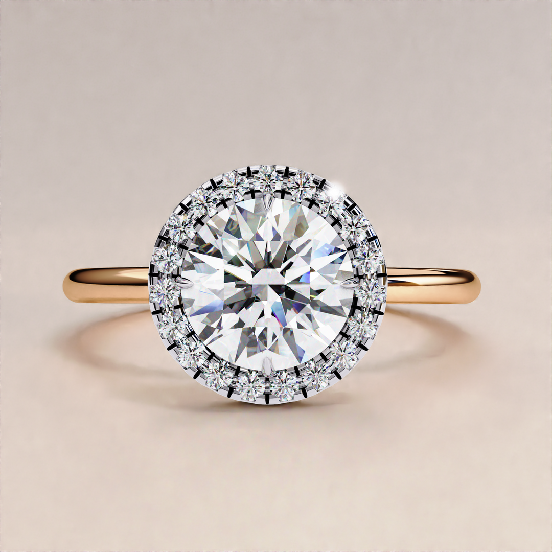 Round Lab Grown Diamond with Unique Halo Sustainable Engagement Ring