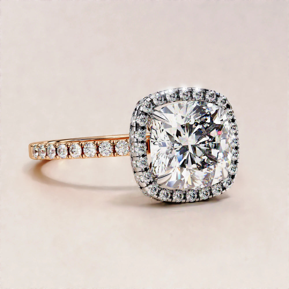 Cushion Lab Grown Diamond Engagement Ring, Round Halo Lab Created Diamond Ring, Pave Set Anniversary Ring, Wedding Ring Gift, Promise Ring