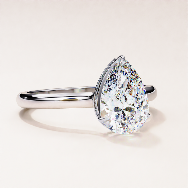 Open Designer Shank with Hidden Halo Pear Cut Lab Grown Diamond Ring