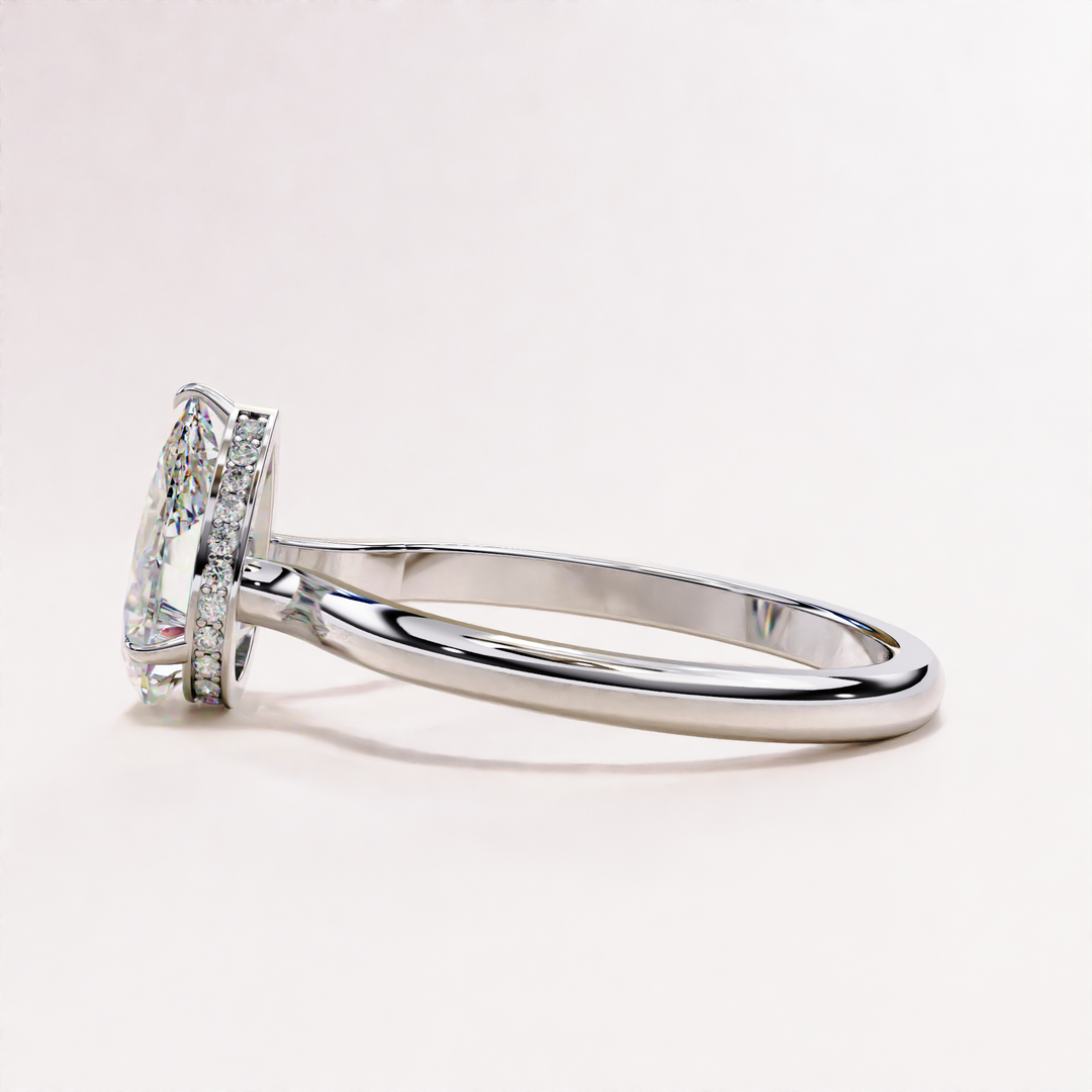 Open Designer Shank with Hidden Halo Pear Cut Lab Grown Diamond Ring