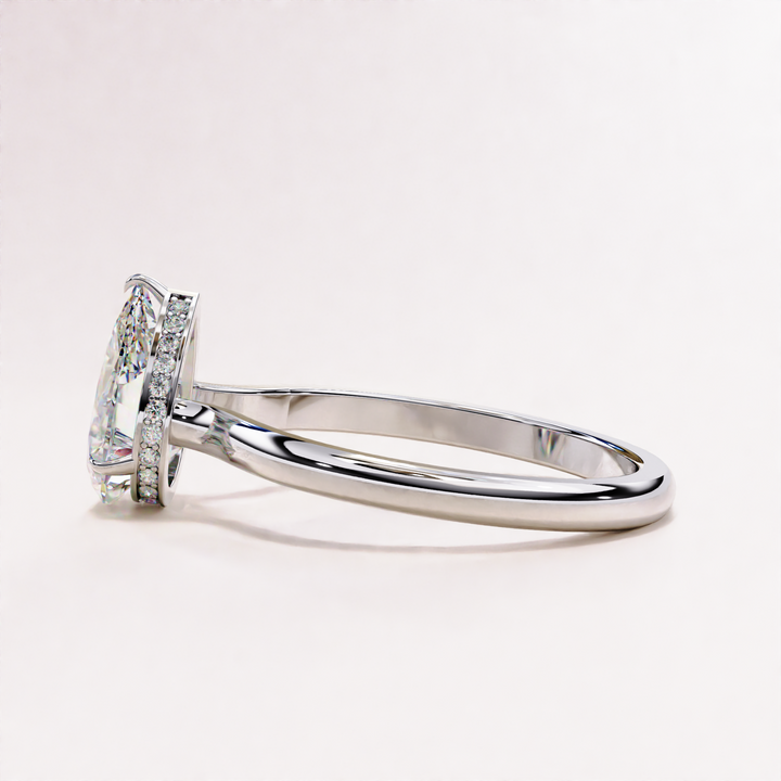 Open Designer Shank with Hidden Halo Pear Cut Lab Grown Diamond Ring