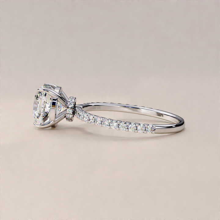 pave engagement ring | lab diamond jewelry | sparkle cushion ring
