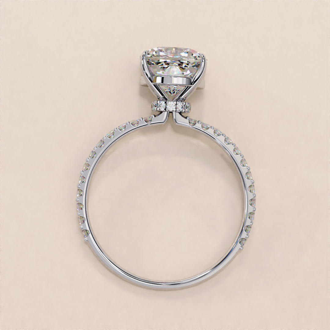 gold diamond ring | thin band diamond ring | cushion lab diamond
