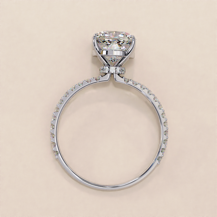 gold diamond ring | thin band diamond ring | cushion lab diamond
