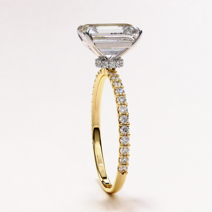 bold emerald ring | rose gold with diamonds | eco bridal ring
