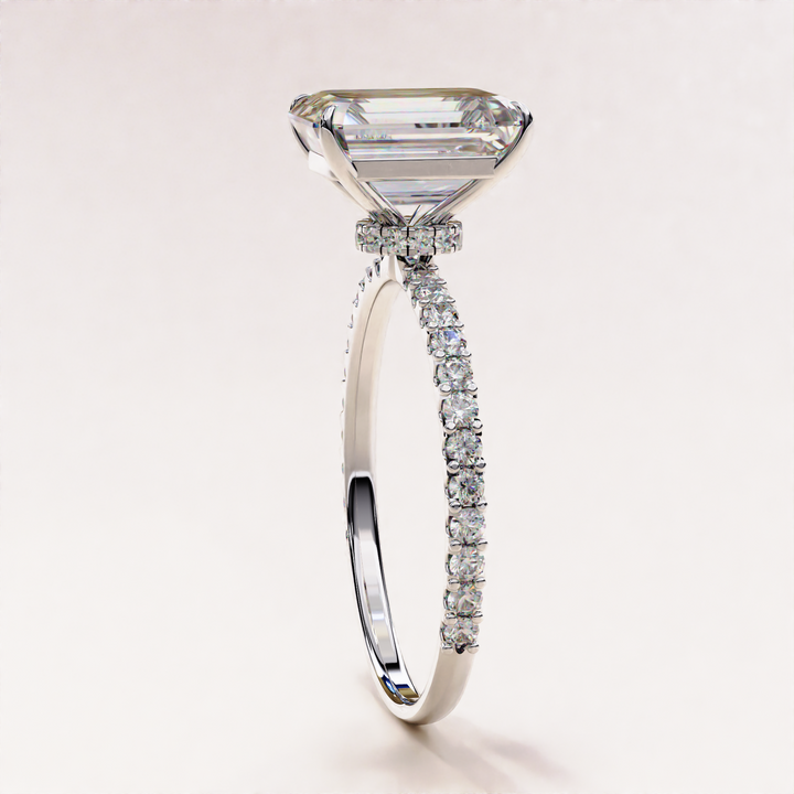 polished rose gold band | emerald cut lab ring | luxury fine ring
