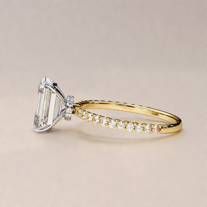 hidden halo engagement | ethical diamond jewelry | radiant cut ring
