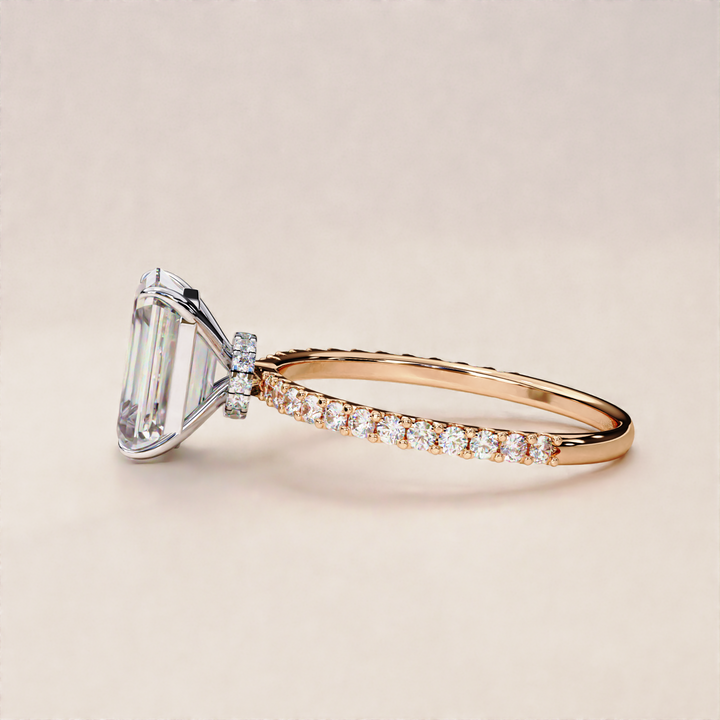 lab grown diamond ring | emerald cut diamond ring | rose gold ring
