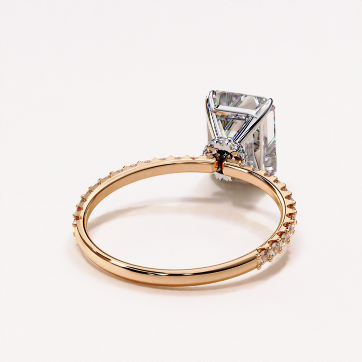 pavé band diamond ring | emerald lab diamond | ethical bridal ring
