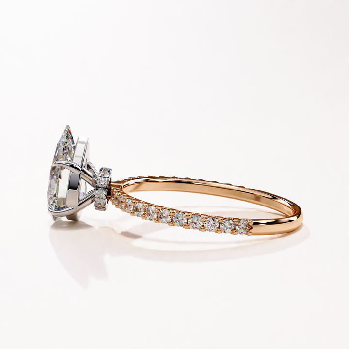 feminine diamond ring | fancy cut lab diamond | hidden halo sparkle
