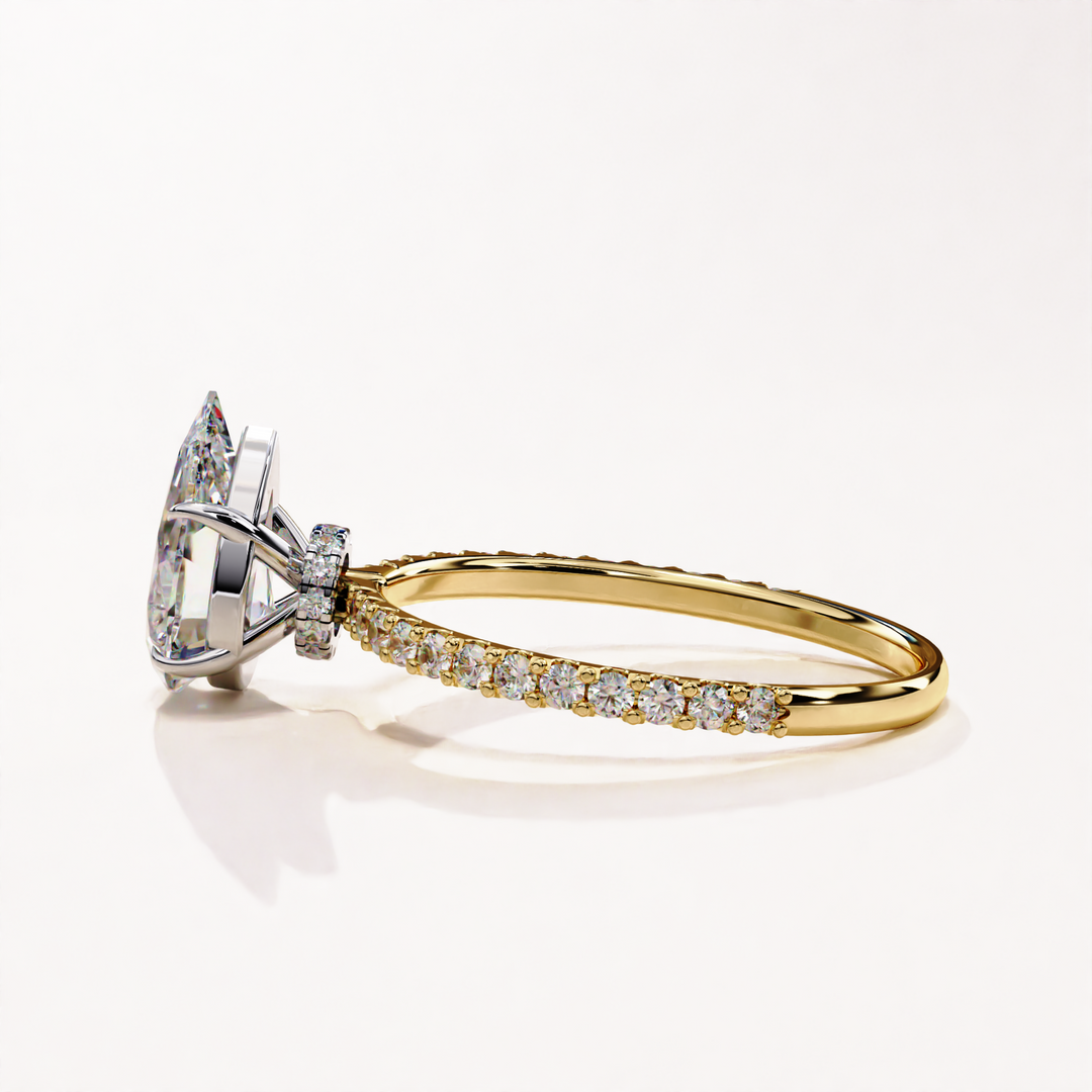 pear shaped diamond ring | solitaire lab diamond ring | gold pavé ring
