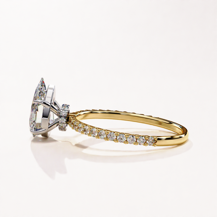 pear shaped diamond ring | solitaire lab diamond ring | gold pavé ring

