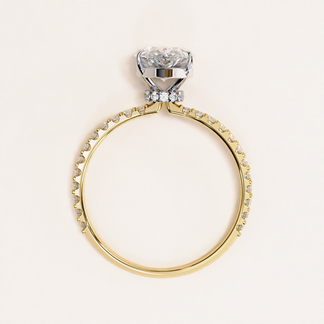 hidden halo ring | pear engagement ring | lab diamond jewelry
