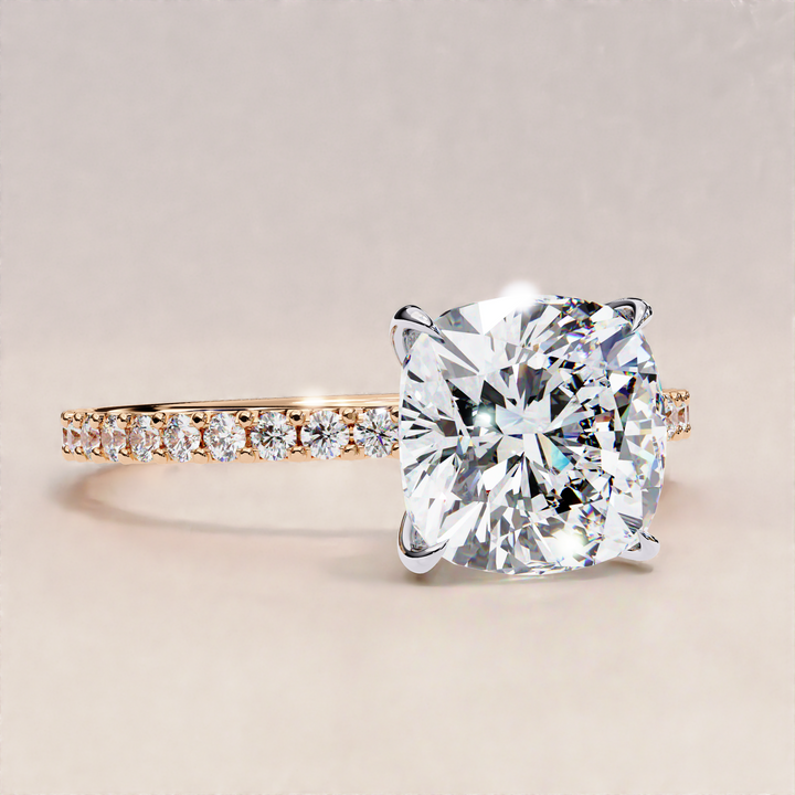 cushion diamond center | lab grown ring gold | cushion hidden halo ring
