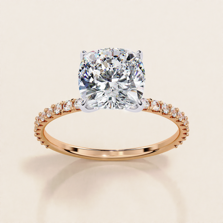 lab diamond cushion gold | minimalist engagement band | pave cushion ring
