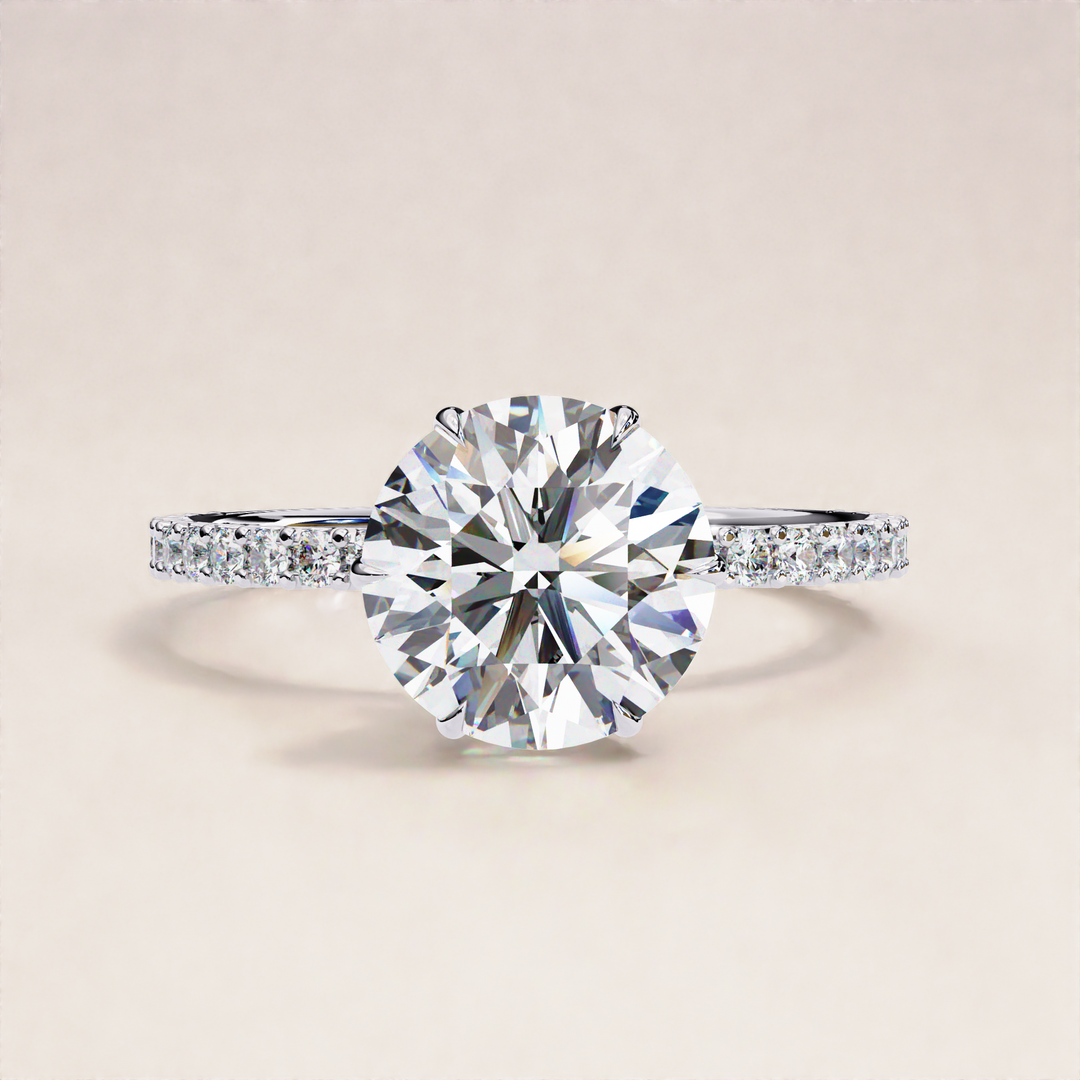 round lab diamond ring | white gold engagement ring | pavé band ring
