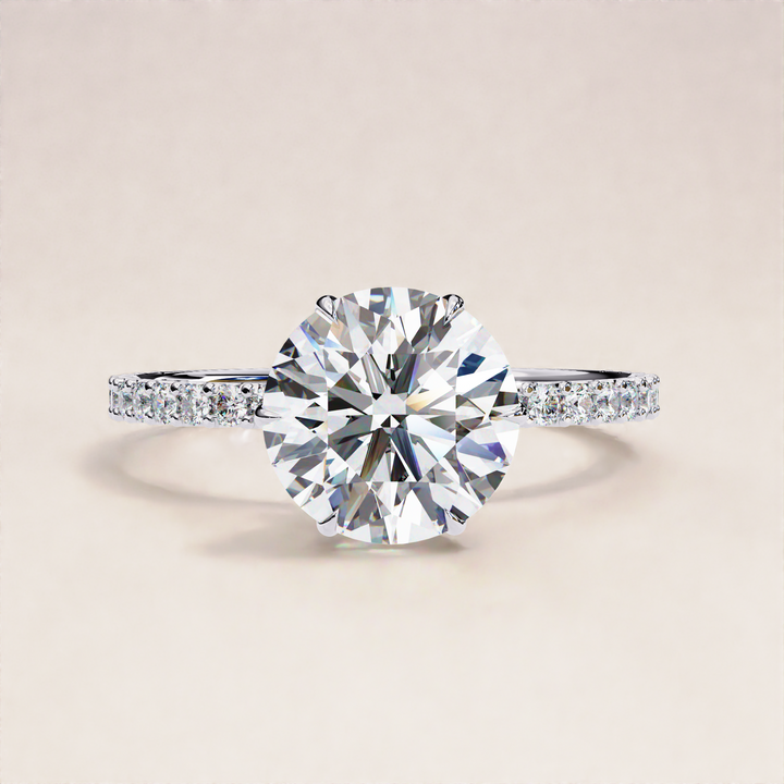 round lab diamond ring | white gold engagement ring | pavé band ring
