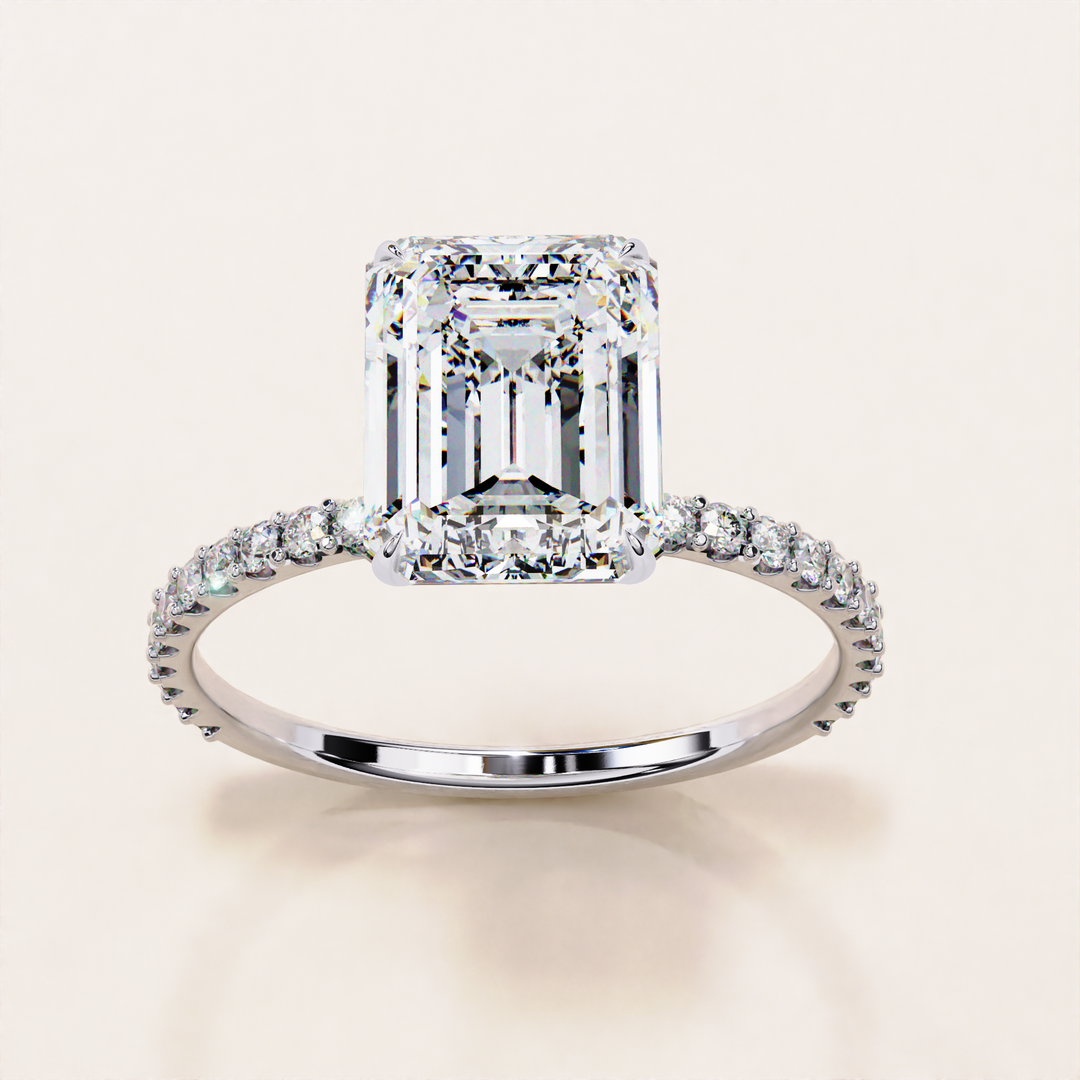 art deco lab diamond | 2 carat emerald cut | pavé lab grown ring
