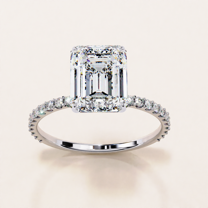 art deco lab diamond | 2 carat emerald cut | pavé lab grown ring

