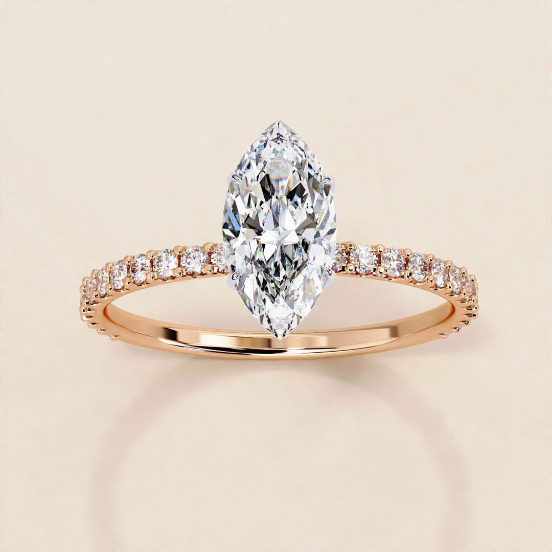 custom marquise ring | romantic proposal ring | golden diamond band
