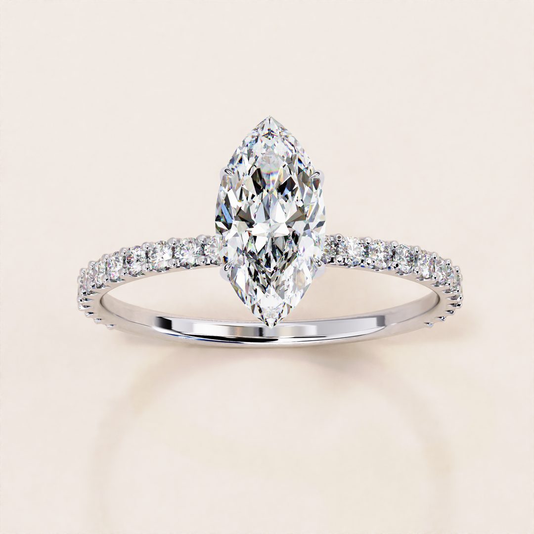 Marquise Cut Lab Grown Diamond Ring with Hidden Halo