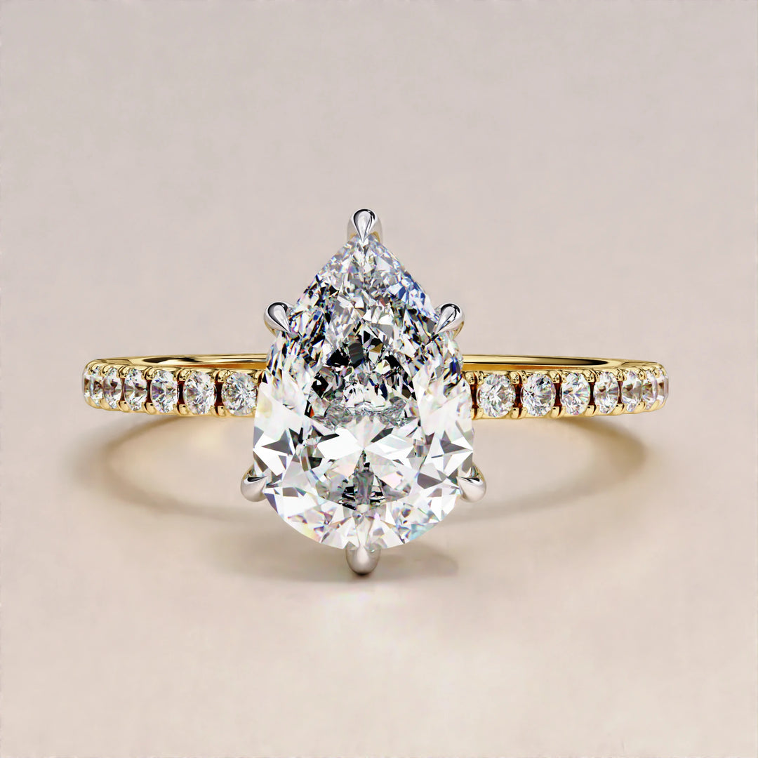 Pear Cut Hidden Halo Lab Grown Engagement Ring