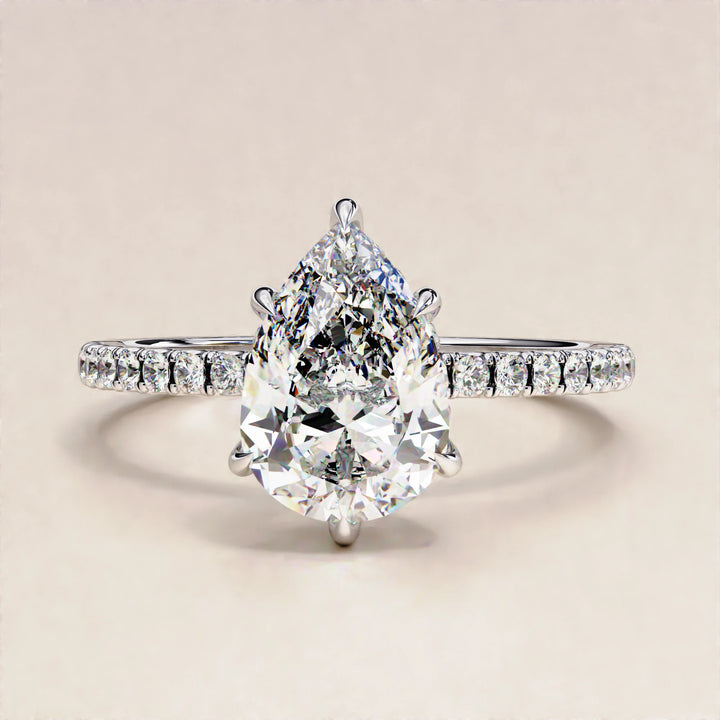 Pear Cut Hidden Halo Lab Grown Engagement Ring